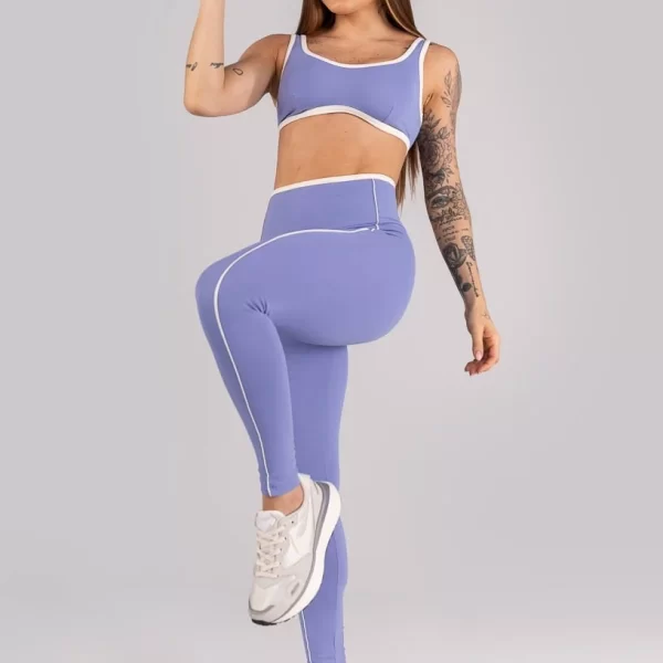 CALÇA LEGGING COM VIVO E VIÉS CONTRASTANTE (AZUL PERIWINKLER /OFF-WHITE)