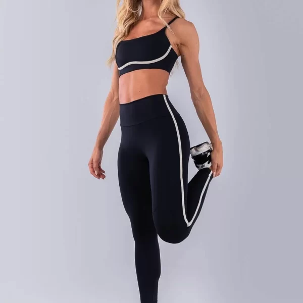 CALÇA LEGGING SEM GANCHO COM CHAPADO NAS LATERAIS (PRETO / OFF-WHITE)