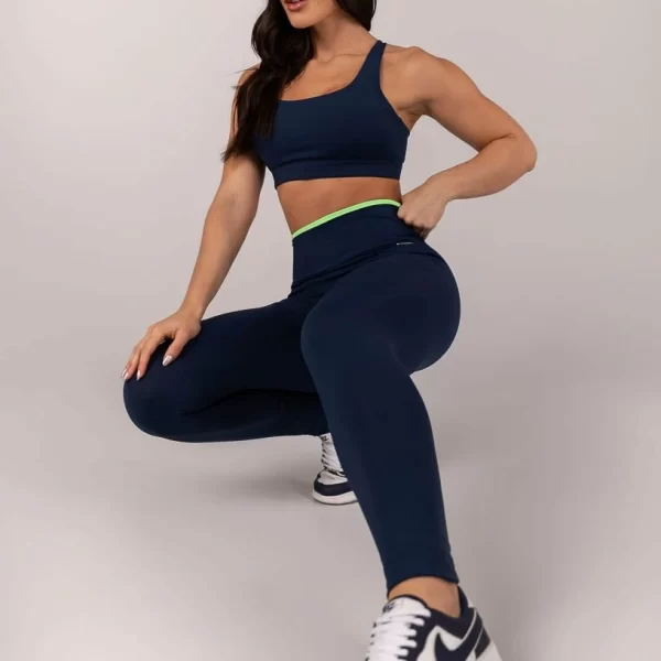 CALÇA LEGGING SEM GANCHO COM VIRA (AZUL MARINHO/ VERDE)