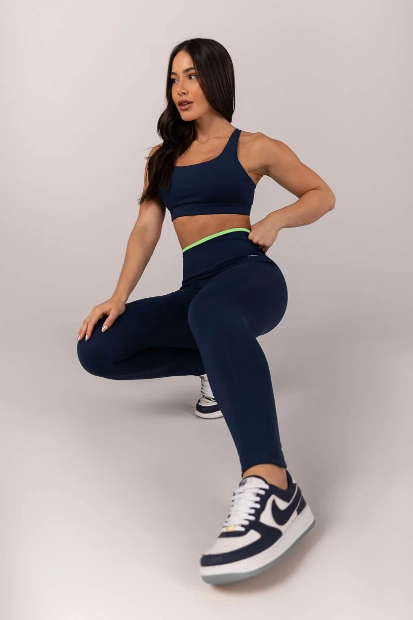 CALÇA LEGGING SEM GANCHO COM VIRA (AZUL MARINHO/ VERDE)