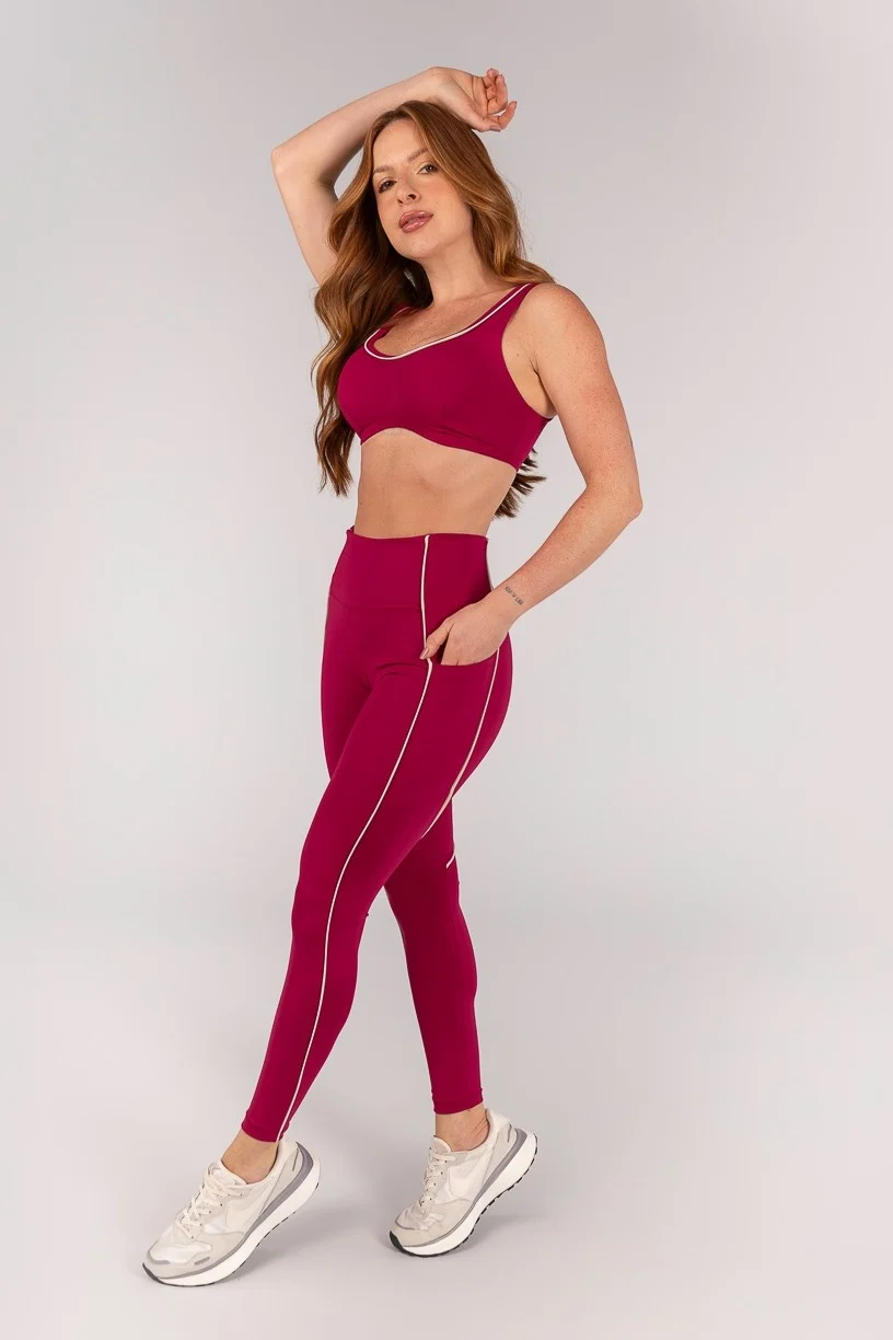 CALÇA LEGGING COM BOLSO E VIVO (AÇAÍ / OFF-WHITE)